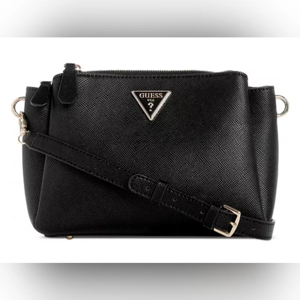 GUESS Noelle triple compartment faux-leather women's small crossbody bag - Black - Picture 1 of 13